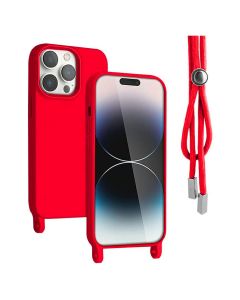 Rope Soft Touch Case with Neck Cord Lanyard - Red (iPhone 15 Pro)