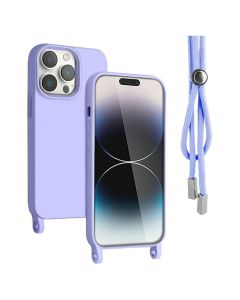 Rope Soft Touch Case with Neck Cord Lanyard - Violet (iPhone 15 Pro)