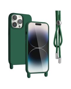 Rope Soft Touch Case with Neck Cord Lanyard - Green (iPhone 15 Pro Max)