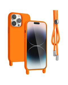 Rope Soft Touch Case with Neck Cord Lanyard - Orange (iPhone 15 Pro Max)