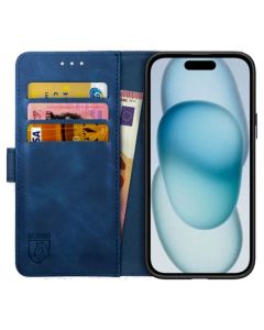 Rosso Element PU Leather Wallet Θήκη Πορτοφόλι με Stand - Blue (iPhone 15)
