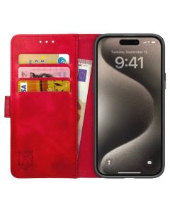 Rosso Element PU Leather Wallet Θήκη Πορτοφόλι με Stand - Red (iPhone 15 Pro)