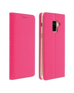 Smart Carbon Book Case με Δυνατότητα Stand - Θήκη Πορτοφόλι Ροζ (Samsung Galaxy A8 Plus 2018)