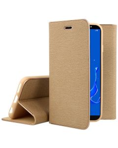 Vennus Book Case με Δυνατότητα Stand - Θήκη Πορτοφόλι Χρυσό (Samsung Galaxy J8 2018)