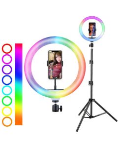 MJ26 RGB Ring LED Light 10'' with Tripod up to 200cm  Φωτισμός Led με Τρίποδο - Black