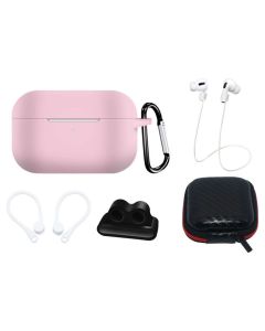 AirPods Pro 1/2 Silicone Case Set + Case/Ear Hook/Neck Strap/Watch Strap Holder/Carabiner Clasp - Pink