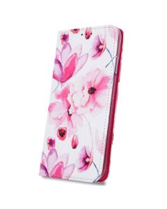 Smart Trendy Magnet Wallet Case Θήκη Πορτοφόλι με Stand Pink Flowers (Motorola Moto G7 Play)
