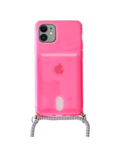 Strap Fluo Cord Silicone Case Θήκη με Λουράκι - Pink (iPhone 11)