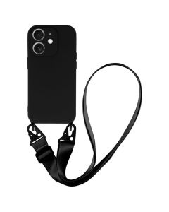 Strap Silicone Case with Flat Neck Cord Lanyard - Black (iPhone 11)