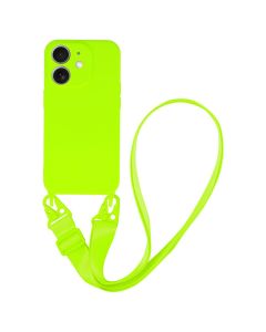 Strap Silicone Case with Flat Neck Cord Lanyard - Lime (iPhone 11)