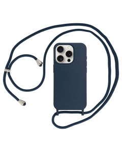 Strap Silicone Case with Round Neck Cord Lanyard - Navy (iPhone 12 / 12 Pro)