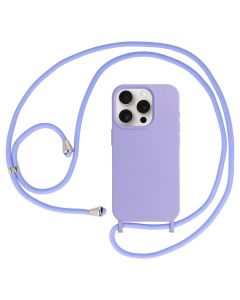 Strap Silicone Case with Round Neck Cord Lanyard - Purple (iPhone 12 / 12 Pro)