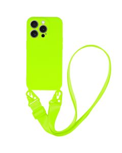 Strap Silicone Case with Flat Neck Cord Lanyard - Lime (iPhone 12 Pro)