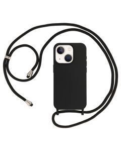 Strap Silicone Case with Round Neck Cord Lanyard - Black (iPhone 13 / 14)