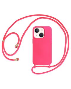 Strap Silicone Case with Round Neck Cord Lanyard - Pink (iPhone 13 / 14)