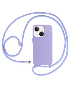 Strap Silicone Case with Round Neck Cord Lanyard - Purple (iPhone 13 / 14)