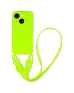 Strap Silicone Case with Flat Neck Cord Lanyard - Lime (iPhone 13)