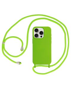 Strap Silicone Case with Round Neck Cord Lanyard - Green (iPhone 13 Pro)