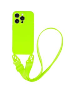 Strap Silicone Case with Flat Neck Cord Lanyard - Lime (iPhone 13 Pro)