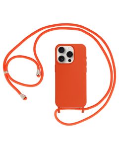 Strap Silicone Case with Round Neck Cord Lanyard - Orange (iPhone 14 Pro)