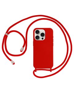 Strap Silicone Case with Round Neck Cord Lanyard - Red (iPhone 14 Pro)