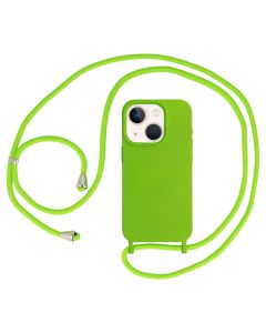 Strap Silicone Case with Round Neck Cord Lanyard - Green (iPhone 15)