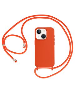 Strap Silicone Case with Round Neck Cord Lanyard - Orange (iPhone 15 Plus)