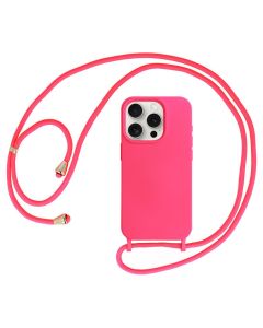 Strap Silicone Case with Round Neck Cord Lanyard - Pink (iPhone 15 Pro)