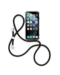 Forcell Cord Clear Silicone Case Διάφανη Θήκη με Λουράκι - Black (iPhone 11 Pro)