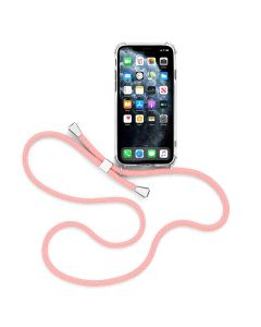 Forcell Cord Clear Silicone Case Διάφανη Θήκη με Λουράκι - Pink (iPhone 11 Pro)