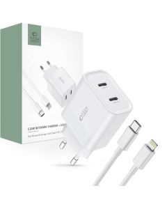 TECH-PROTECT C20W 2-Port Network Charger 20W Type-C PD with Lightning Cable 1m - White