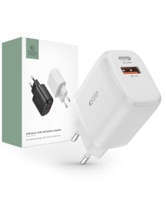TECH-PROTECT C20W 2-Port Network Charger 20W Type-C PD / USB QC 3.0 PD - White