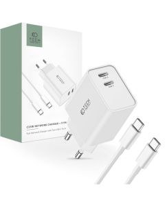 TECH-PROTECT C35W 2-Port Network Charger 35W Type-C PD + Type C Cable 1m - White