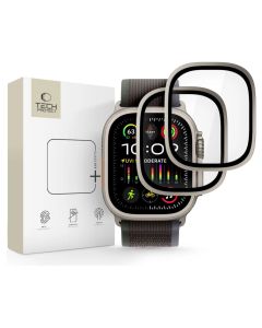 TECH-PROTECT Glass Ring 2-Pack 9H Tempered Glass Screen Prοtector Titanium (Apple Watch Ultra 1/2 49mm)