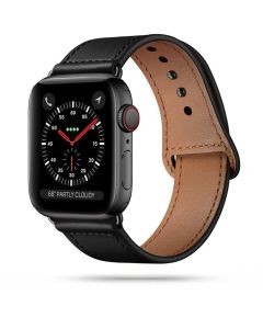 TECH-PROTECT Leatherfit Watch Band Black για Apple Watch 42/44/45mm (1/2/3/4/5/6/7/SE)