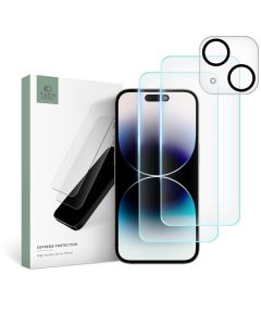 TECH-PROTECT Supreme Tempered Glass Set 2+1 Pack Σετ Προστασίας Οθόνης και Κάμερας - Clear (iPhone 15)