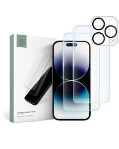 TECH-PROTECT Supreme Tempered Glass Set 2+1 Pack Σετ Προστασίας Οθόνης και Κάμερας - Clear (iPhone 15 Pro)