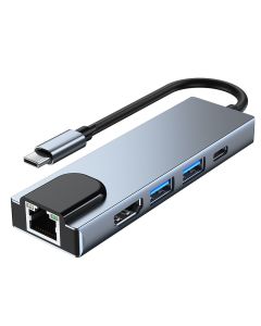 TECH-PROTECT V3 Hub Adapter Type-C to 2xUSB 3.0 / 1x USB Type-C / 1x HDMI / 1x RJ45 - Grey