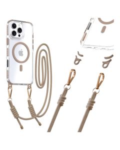 Tel Protect Strap Clear MagSafe Case with Neck Cord Lanyard - Gold (iPhone 15 Pro)