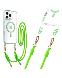 Tel Protect Strap Clear MagSafe Case with Neck Cord Lanyard - Green (iPhone 13 / 14)