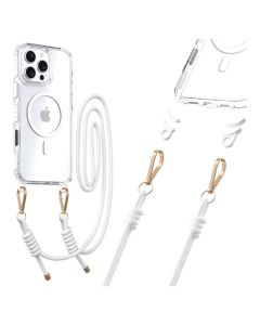Tel Protect Strap Clear MagSafe Case with Neck Cord Lanyard - White (iPhone 15 Pro Max)