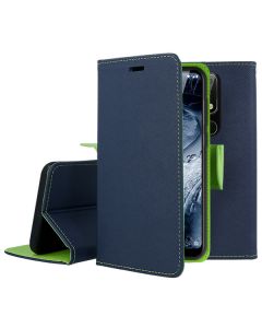 Tel1 Fancy Diary Case Θήκη Πορτοφόλι με δυνατότητα Stand Navy / Lime (Nokia 6.1 Plus / X6) - MT20921