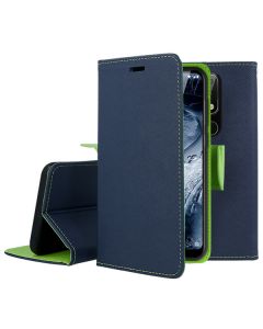 Tel1 Fancy Diary Case Θήκη Πορτοφόλι με δυνατότητα Stand Navy / Lime (Nokia 6.1 Plus / X6)