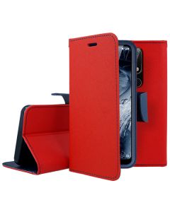Tel1 Fancy Diary Case Θήκη Πορτοφόλι με δυνατότητα Stand Red / Navy (Nokia 6.1 Plus / X6)