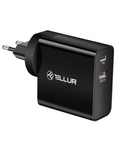 Tellur PDHC1 48w Dual-Port PD Wall Charger (US/UK/EU Plug) Φορτιστής Type C / USB A - Black
