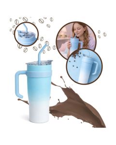 Thermal Mug 1200ml with Straw Ποτήρι Θερμός με Καλαμάκι Blue / White Gradient - MT84468