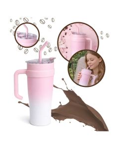 Thermal Mug 1200ml with Straw Ποτήρι Θερμός με Καλαμάκι Pink / White Gradient - MT84467