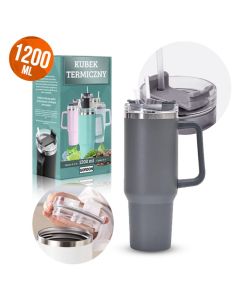 Thermal Mug 1200ml with Straw Ποτήρι Θερμός με Καλαμάκι Dark Gray