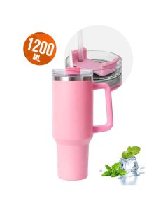 Thermal Mug 1200ml with Straw Ποτήρι Θερμός με Καλαμάκι Hot Pink