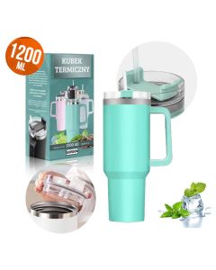 Thermal Mug 1200ml with Straw Ποτήρι Θερμός με Καλαμάκι Turquoise